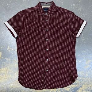 Cactus Man Button Down Long Sleeve Shirt Medium Maroon Red Slim Fit